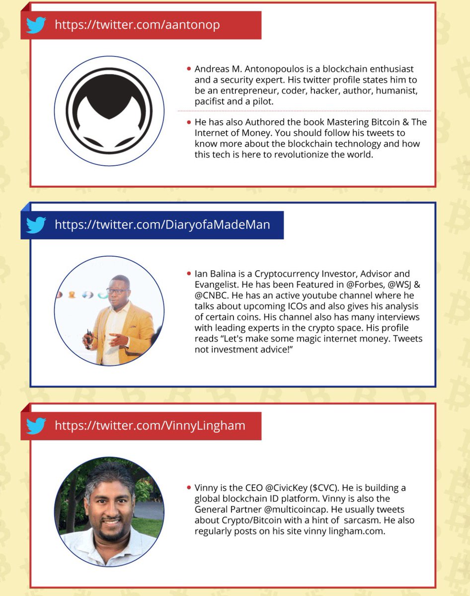 Top 15 %Crypto #Influencers on Twitter: @CryptoChoe @cryptomocho  @RonnieMoas @PhilakoneCrypto @crypto_rand @JewKorean @CryptoKevyn  @VentureCoinist @PeterLBrandt @Crypto_Ed_NL @cryptomanran @ErikVoorhees  @VinnyLingham @aantonop @DiaryofaMadeMan ...