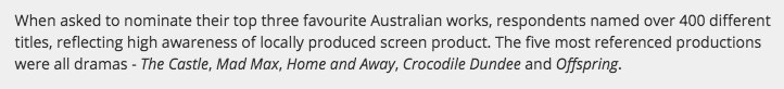 DeanRWatson's tweet photo. Hi @ScreenAustralia, are you aware that The Castle and Crocodile Dundee are comedies and not dramas, as you referred to them in your recently released report on Australian online viewing trends? https://t.co/aCBsKDqq6l