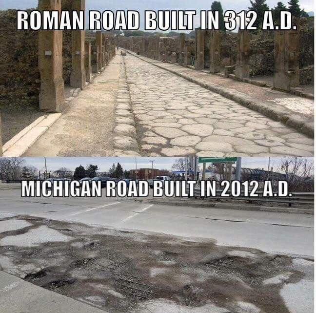 RoryMargraf's tweet photo. I feel like comparing roads in #Rome to roads in #Detroit is like looking at two ends of a bell curve...
#Infrastructure #PrivateRoads #Roads #TaxationIsTheft #Liberty #Libertarian https://t.co/2UcyEAisid