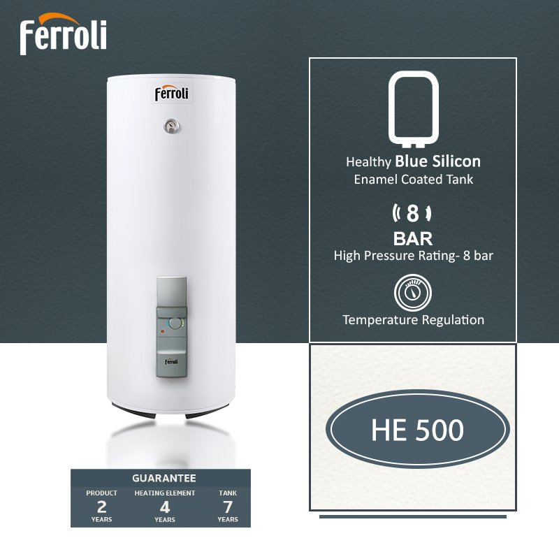 FerroliIndia's tweet photo. An Analog Temperature Display and Hi-Tech Capillary Thermostat &amp; Cutout ensures the convenience and additional safety of anyone who chooses the HE 500 water heater from Ferroli; the ideal choice for your establishment!

#Ferroli https://t.co/qwCKCl5vMD