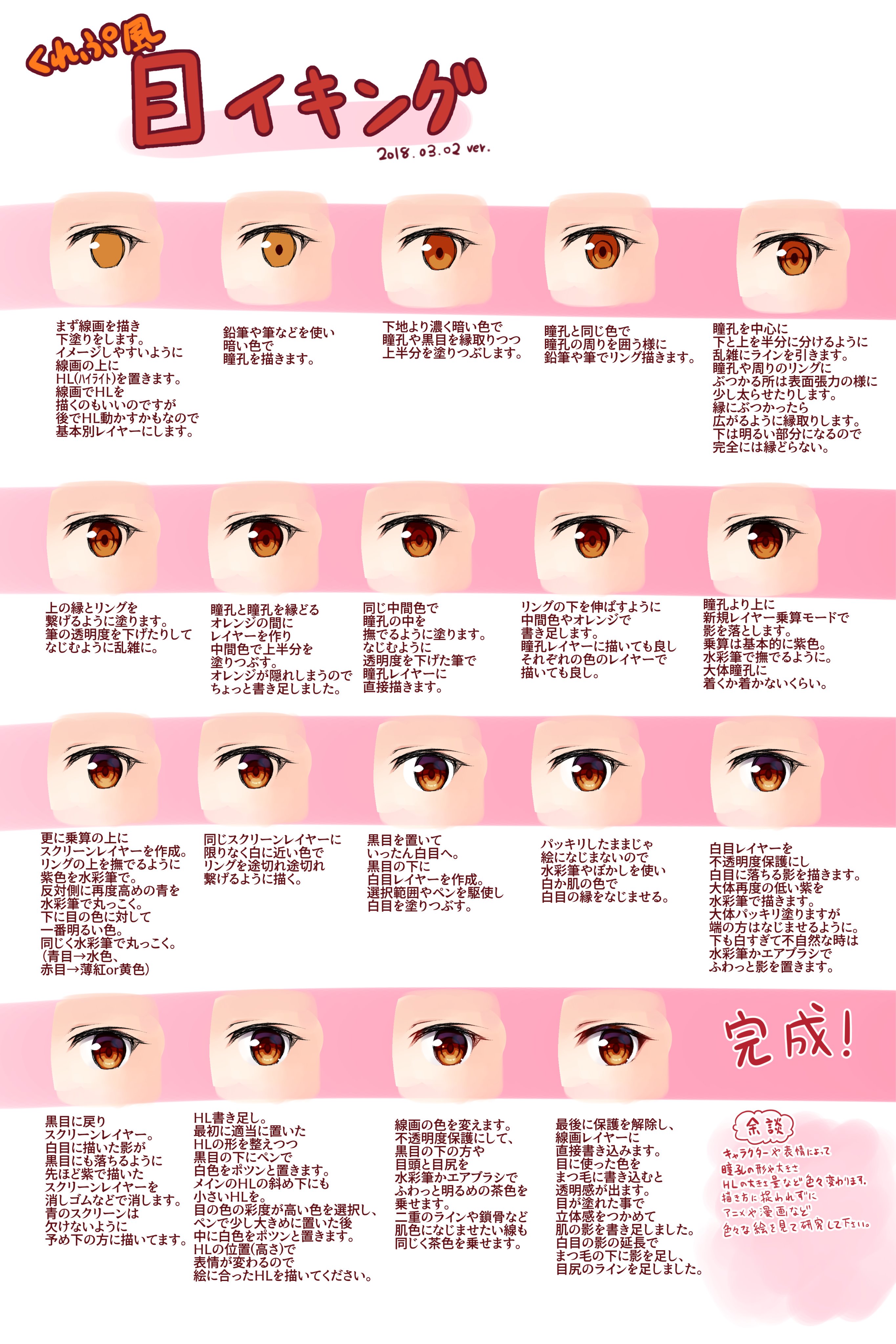 くれ ぷ Chironin34 目イキング作ってみたんで くれぷ風はこれ見てください 矢吹先生もといとらぶるの目 はもっとデカイので瞳孔も大きめで塗りつぶさずラインで表現するような描き方です さらに影には黒が多め など T Co Xk74qw1nic Twitter