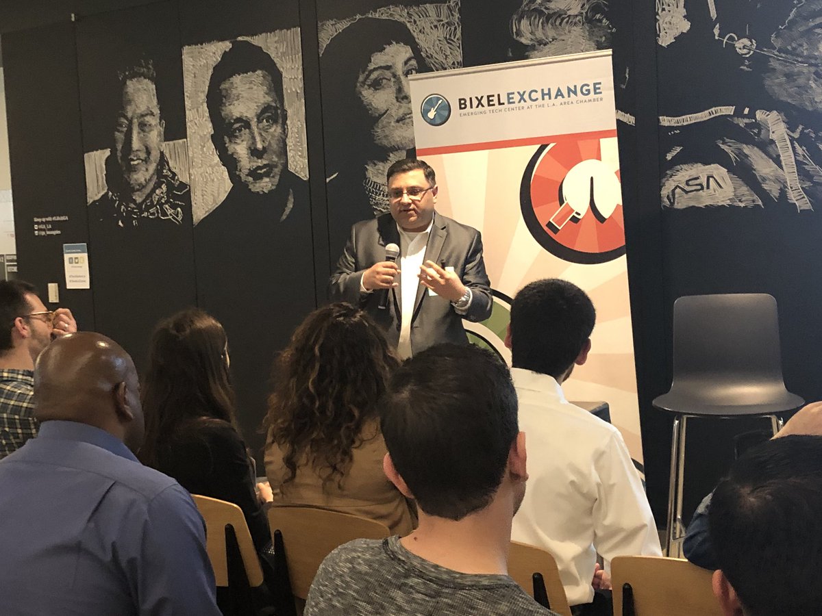 BixelExchange's tweet photo. “We all have to take risks if we are to truly innovate...When we innovate, be ready to learn from failure. We all have to learn from failure to pick ourselves up,” S. Jimmy Gandhi @csunorthridge. #TechSalonLA https://t.co/T4B2Gu1enf