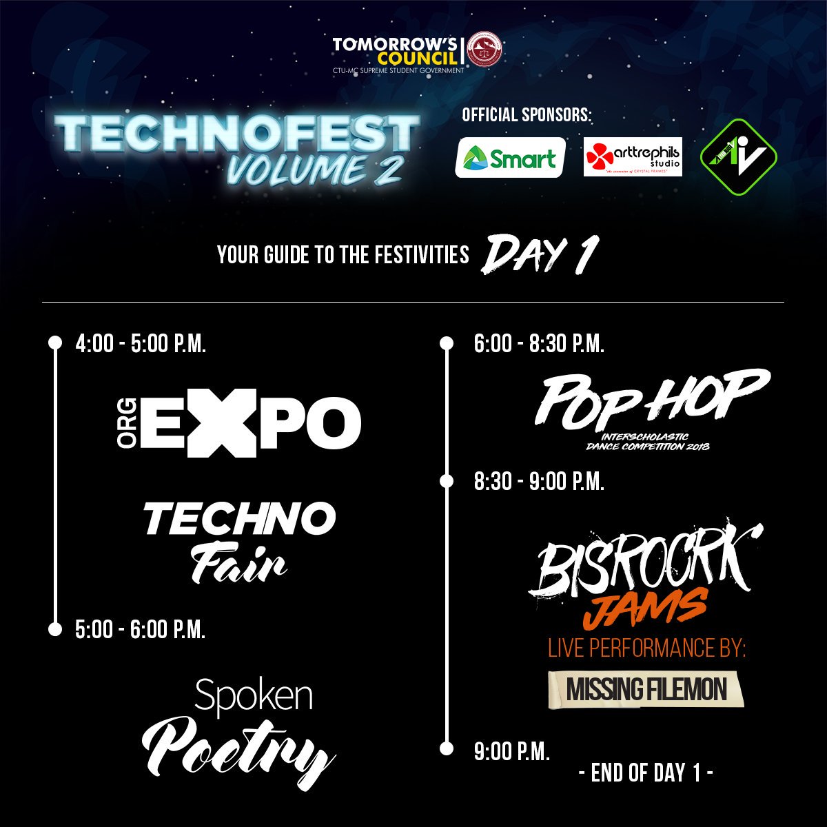 ctumcssg's tweet photo. Be guided for the festivities today and tomorrow!

The photos below are the 1st day and 2nd day activities for Techno Fest Volume 2 mga ka-Techno. Tag your mates!

Follow us on:
Instagram @ctumcssg

#TechnoFestVol2
#TomorrowsCouncil
#CTUMCSSG https://t.co/xHAUpeJWzM