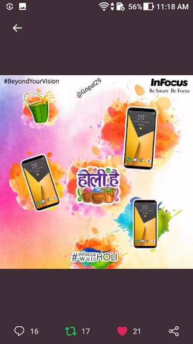 Gopal29's tweet image. Here is my screen shot

#InFocusWaliHoli #HappyHoli #InFocusVision3s
Join @padmajaanu @SayyedJenifer @prachimana @ramyavellanki @Pooja_queens @Poojab_14 @arun24d @dantus19 @OfficialRicha18 @vrsvno @AppieAppz @sensiblemona @priyalpoddar @SingingIisFun @MrFooodie @Boomztemp1