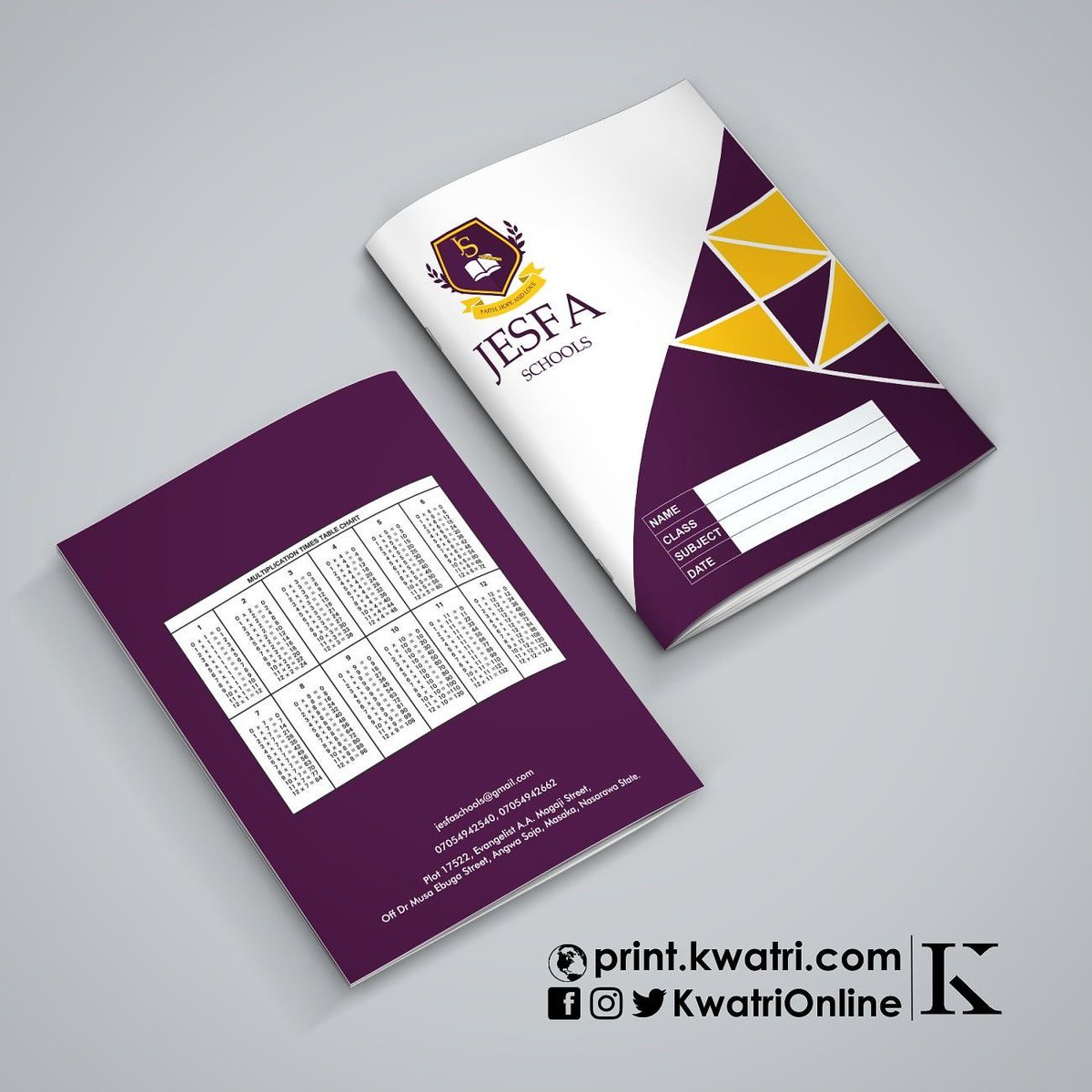 KWATRI on Twitter: "Exercise book design & print for Jesfa Schools by
