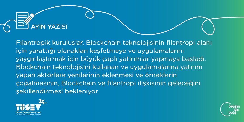 Blockchain teknolojisi filantropi ve bağışçılık alanlarını gelecekte nasıl etkileyecek? Ayrıntılar ayın yazısında! 👉goo.gl/ac8fgU 
#blockchain #bitcoin #cryptophilanthrophy