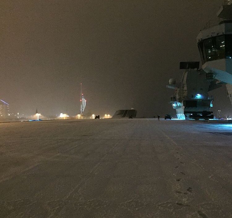 Early morning picture of flight deck with snow