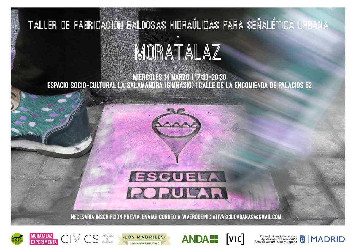 mapacivics's tweet photo. 📢 Apuntate al taller  #fabricación #baldosashidráulicas en relieve para señalética urbana #InnovaciónCiudadana con iconografía 📍 #mapacivics #losmadriles @ExpDistrito 🔗https://t.co/5tRdXIDbLq … … … 🗓️Miércoles 14 Marzo @JMDmoratalaz @La_Salamandra_ #MoratalazExperimenta https://t.co/oJ3v97HEBr