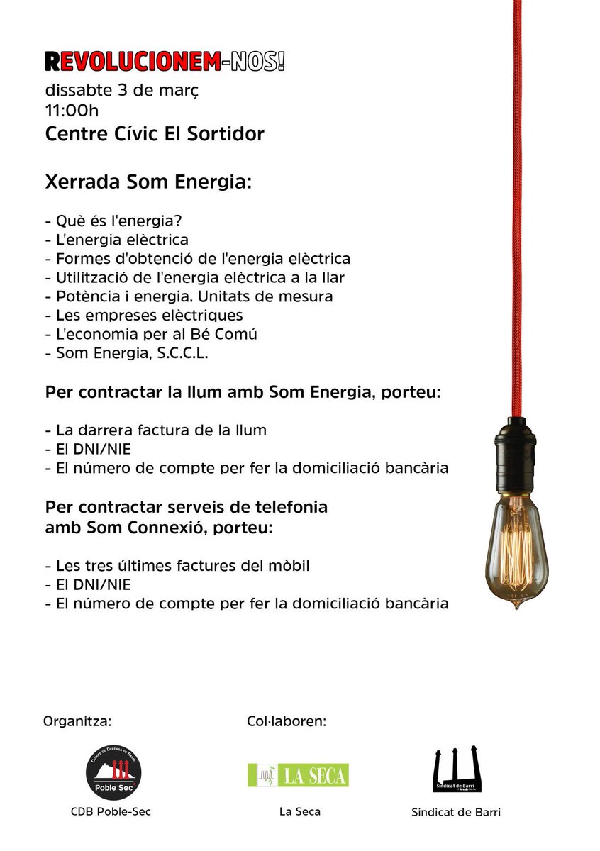 consumRepublica's tweet photo. Dissabte a les 11h a Barcelona, xerrada informativa de @SomEnergia #ElPoderDelPoble #RepúblicaCatalana https://t.co/egIZNJUvDA