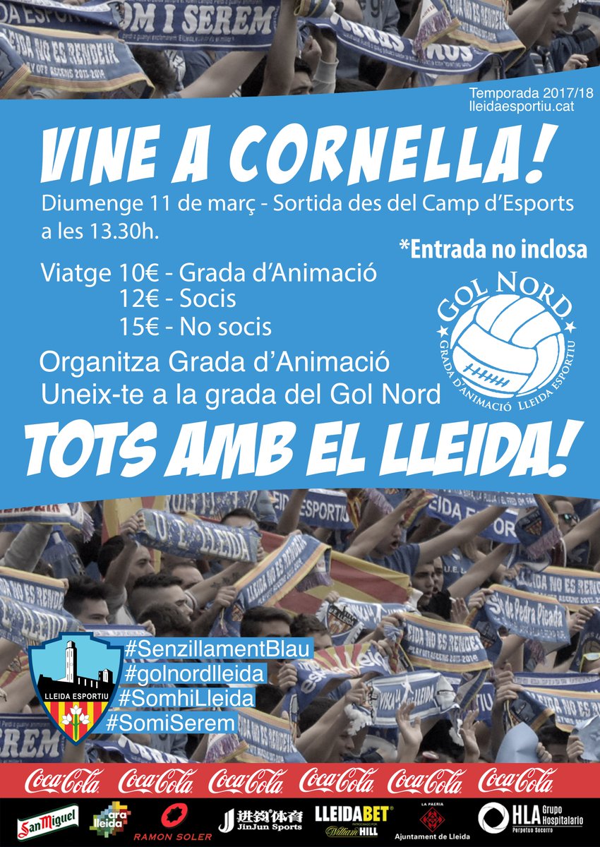 Lleida Esportiu (@lleida_esportiu) on Twitter photo 📣 Aquesta tarda teniu dues opcions:
☝️ Entrades a 5€ pel #LleidaAlcoyano per col·laborar amb el <a href="/BALleida/">BancAlimentsLleida</a>
✌️ Bus pel pròxim desplaçament a Cornellà. Apunta't!!
A on? Al Camp d'Esports
Horari? De 16.30h a 20h 📣 Aquesta tarda teniu dues opcions:
☝️ Entrades a 5€ pel #LleidaAlcoyano per col·laborar amb el <a href="/BALleida/">BancAlimentsLleida</a>
✌️ Bus pel pròxim desplaçament a Cornellà. Apunta't!!
A on? Al Camp d'Esports
Horari? De 16.30h a 20h