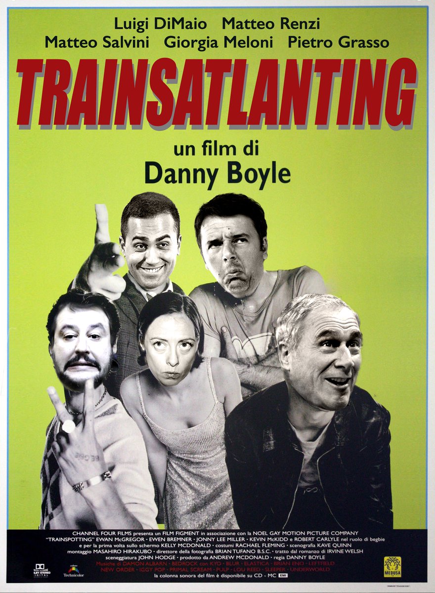 elezionicinema's tweet photo. Trainsatlanting, dal 4 marzo in sala. #ElezioniPolitiche2018 #elezioni2018 x#elezionialcinema #photoshop #meme #photoediting #LuigiDiMaio  #M5S #Movimento5Stelle #PietroGrasso #LeU #MatteoRenzi #PD #MatteoSalvini #LegaNord #GiorgiaMeloni #FdI #FratellidItalia #Trainspotting https://t.co/NHbVworA9y