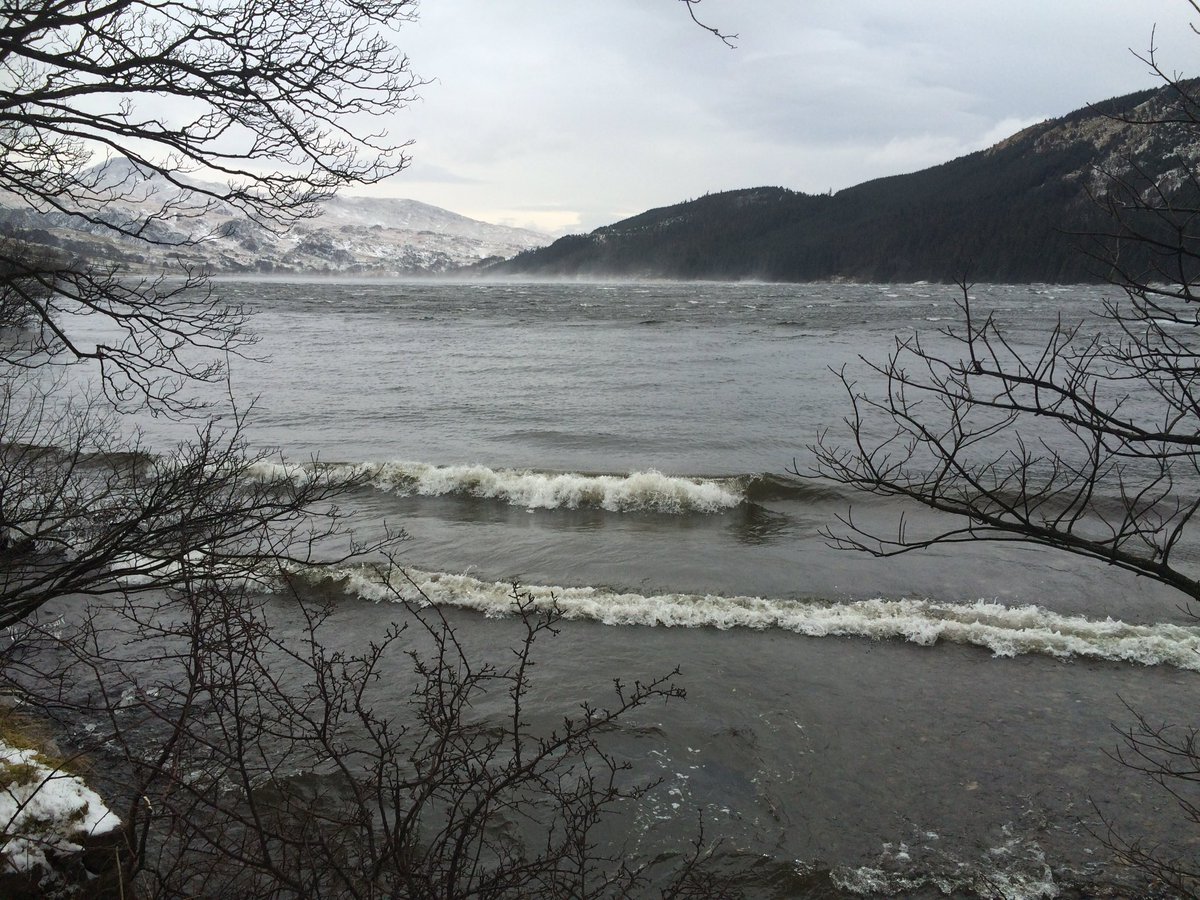 C_Dearden's tweet image. Some modest drifts, but the fields are green even round Llyn Cwellyn in Snowdonia, but some quite impressive breakers on the lake itself. #snowwales