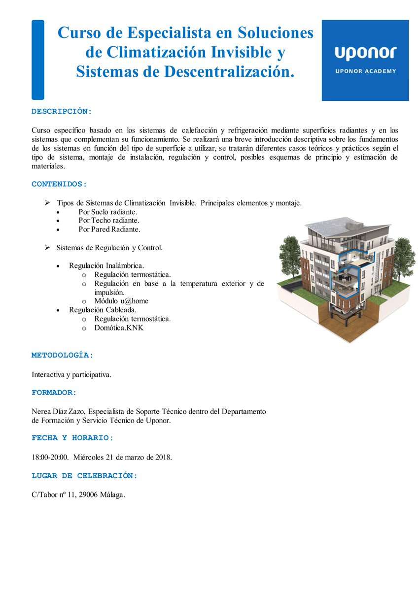 AEFOmlg's tweet photo. CURSO GRATUITO DE ESPECIALISTA EN SOLUCIONES
 DE CLIMATIZACIÓN INVISIBLE Y SISTEMAS DE DESCENTRALIZACIÓN EN AEFO 
 Interesados enviar mail o contactar con la asociación
 952 36 03 12 - 952 36 18 12 - aefomlg@gmail.com https://t.co/2O87Y6F5f5