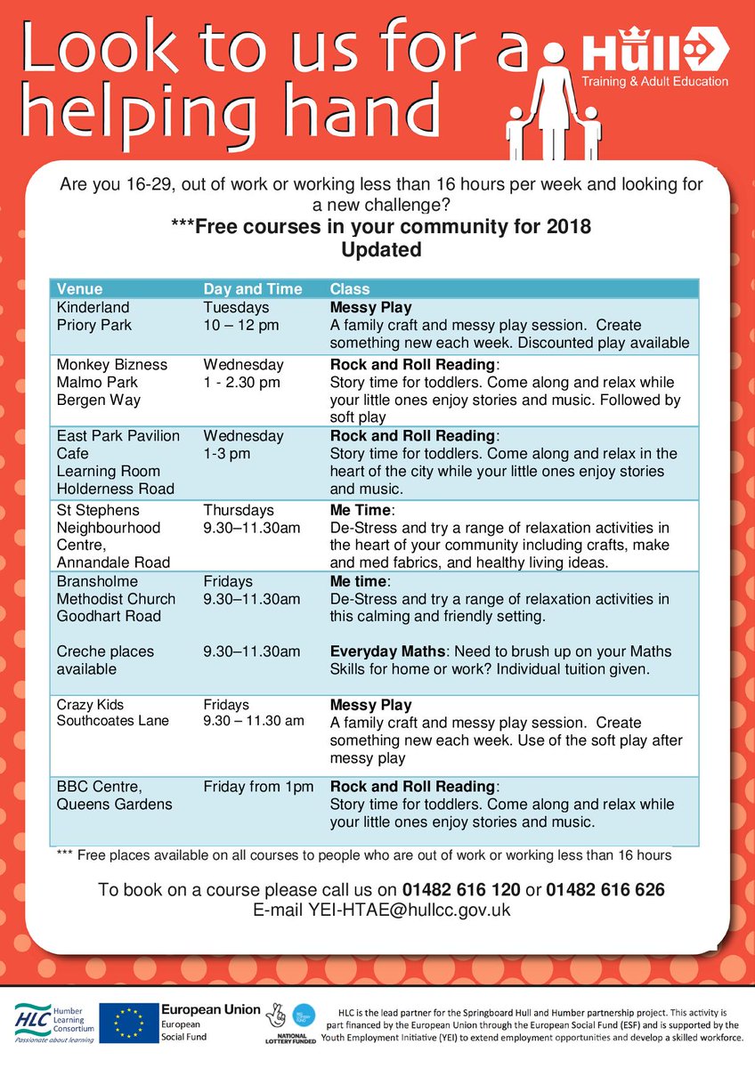 HCCTraining's tweet photo. NEW FREE family classes starting in your community!
Story time for toddlers, soft play and arts and crafts @Hullccnews
@hulldailymail
#HullTakeControl #metime https://t.co/SyAOIo9sJ1