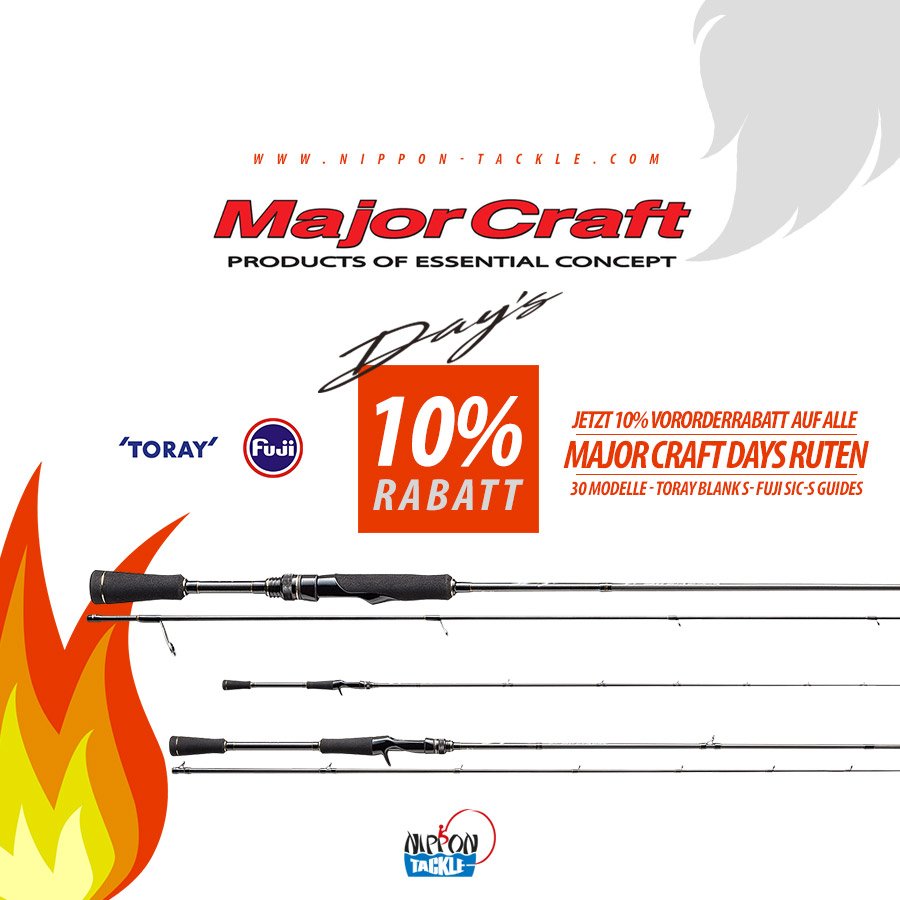 NipponTackle's tweet photo. Heiß auf eine der 30 neuen Major Craft DAY'S Ruten mit TORAY Blank und FUJI Parts? Dann jetzt Vororderrabatt sichern und die Rute schon in der Hand halten, während andere noch überlegen! ➡️ https://t.co/dwoF4XnQnp https://t.co/GYyWpceJB1