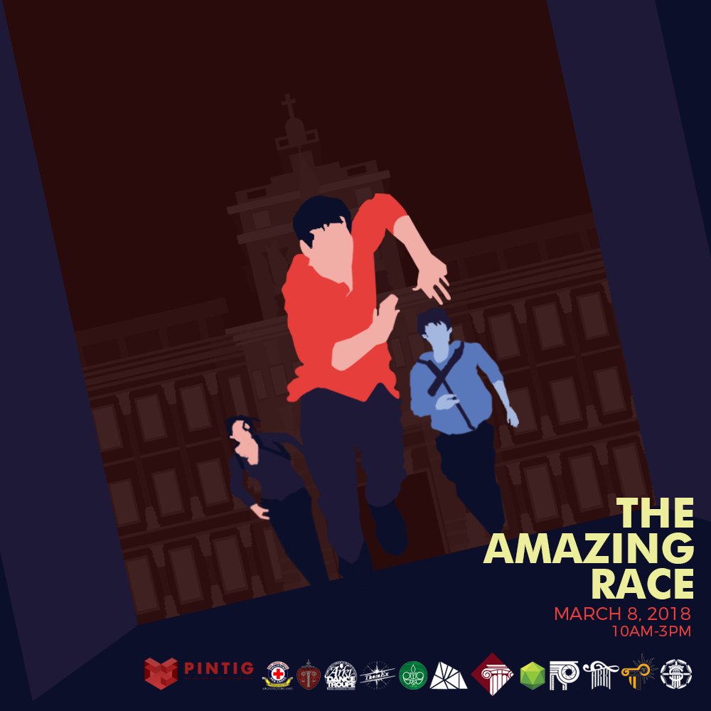 ThomExUST's tweet photo. Experience UST in a different way! We are inviting you to join our Amazing Amazing Race as part of the celebration of Pintig 2018. So prepare to have fun and win solid prizes! 

Click the link below to register: https://t.co/NusBU6ExCa

#Pintig2018 #FeelthBeat #USTArkiWeek2018 https://t.co/Mpek2iDfej