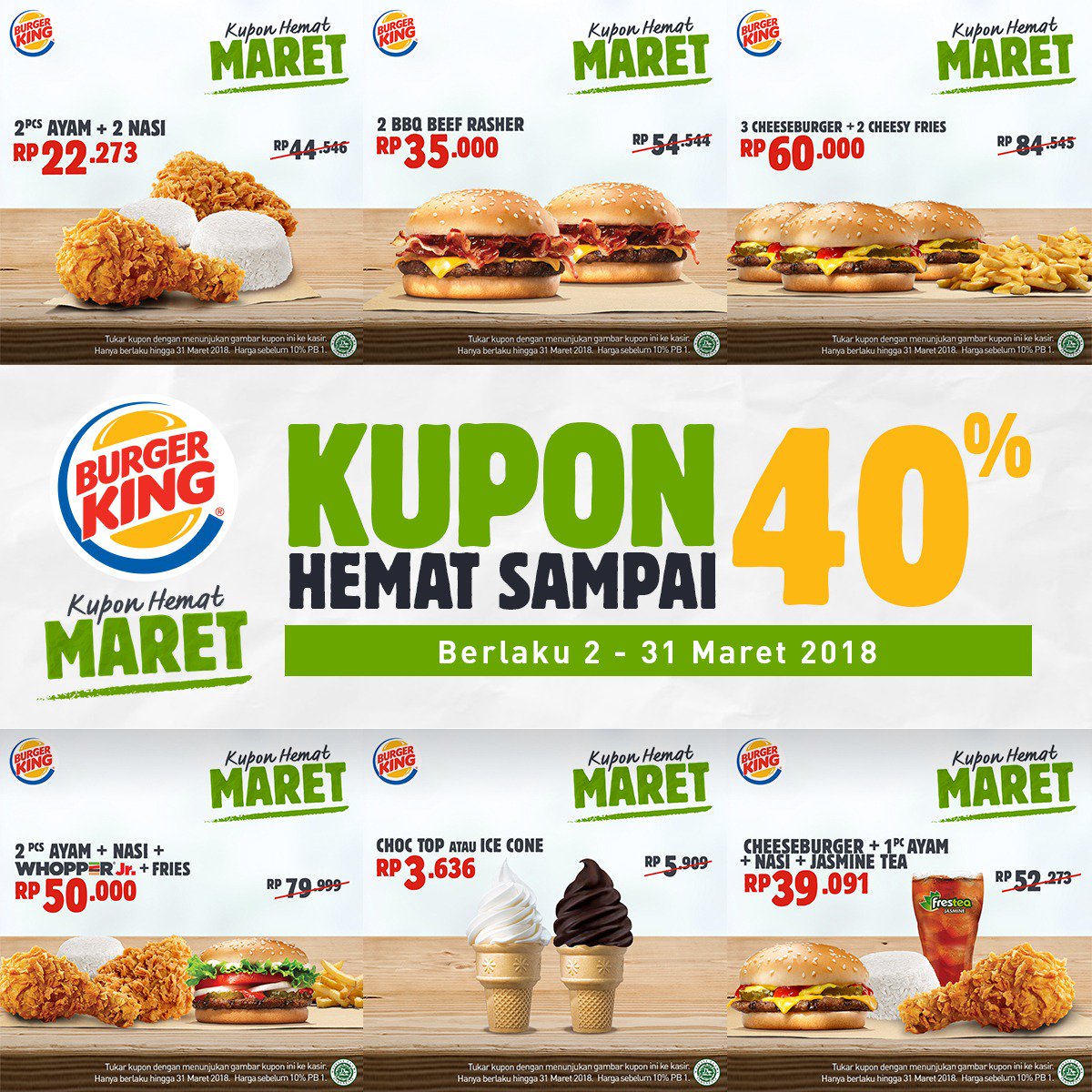 BurgerKing_ID's tweet photo. Ada Kupon Hemat di bulan Maret dari #BurgerKIngID! Nikmati berbagai menu lezat yang super hemat buat kamu. Yuk segera gunakan kuponnya dengan klik link https://t.co/pKgxAhNbhX https://t.co/SwfovUh13b