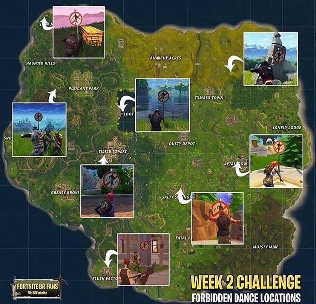 SweetINSGaming's tweet photo. The Locations of the forbidden dancing spots #thankmelater #Fortnite #ForbiddenDancing #Spots #PS4 #XBOX #PC #Week2Challenge https://t.co/sXMqF1M4OZ
