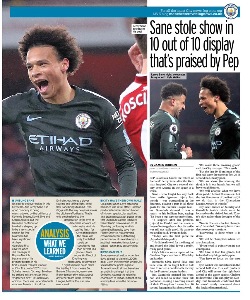 Inside today’s M.E.N Sport
Just snow easy again as Gunners are beasted 
#AFCvsMCFC #AFC #MCFC #ManCity