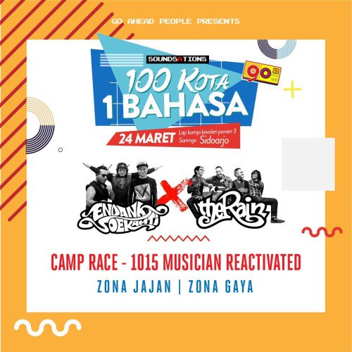 100 KOTA 1 BAHASA | 24 Maret 2018 | Lap. Kompi Kavaleri Panser 3 Sarirogo Sidoarjo | Bakal ada <a href="/endanksoekamti/">ENDANK SOEKAMTI</a> x <a href="/TheRainBand/">The Rain</a> &amp; reactivate pertunjukan #1015Musicians | Info: Follow Instagram &amp; Twitter <a href="/Kita90an/">Kita90an</a> atau Line di @whl2231i