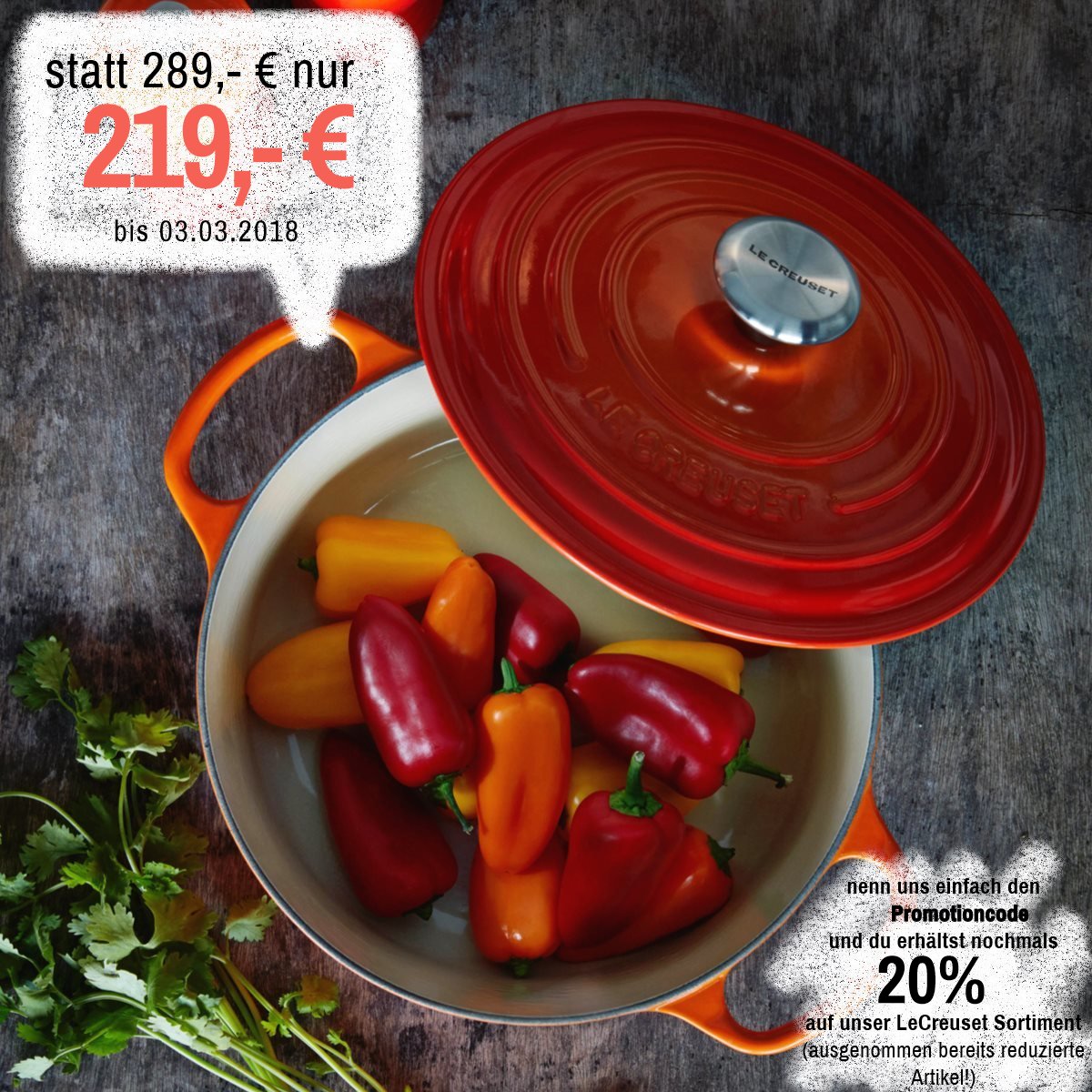 Greiner1794's tweet photo. ‼️NUR NOCH HEUTE &amp; MORGEN‼️Geh auf die Aktions-Angebote auf unsere Facebook-Seite, finde dein Schnäppchen oder nenne uns einfach den Promotioncode &amp; erhalte 20% Rabatt auf unser Le Creuset Sortiment! Ausgeschlossen sind bereits reduzierte Artikel. ➡️https://t.co/6TU6qRbPvU https://t.co/otRqjQN4Gf