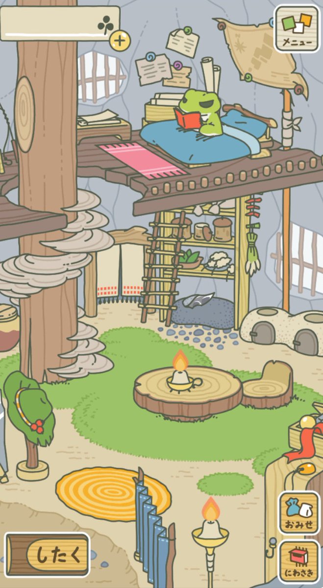 MoondayGarfield's tweet photo. เกมนี้น่าร้ากก หน้าที่หลักคือการจัดกระเป๋าให้น้องกบของเราไปเที่ยว น้องจะส่งโปสการ์ดกลับมาอวด ว่างๆ ก็นั่งเหลาไม้ เขียนหนังสือ กินข้าว 
/เล่นไปทำไมไม่รู้ แต่เอ็นดูน้องงงง 💚💚 https://t.co/QuNIDQseaG