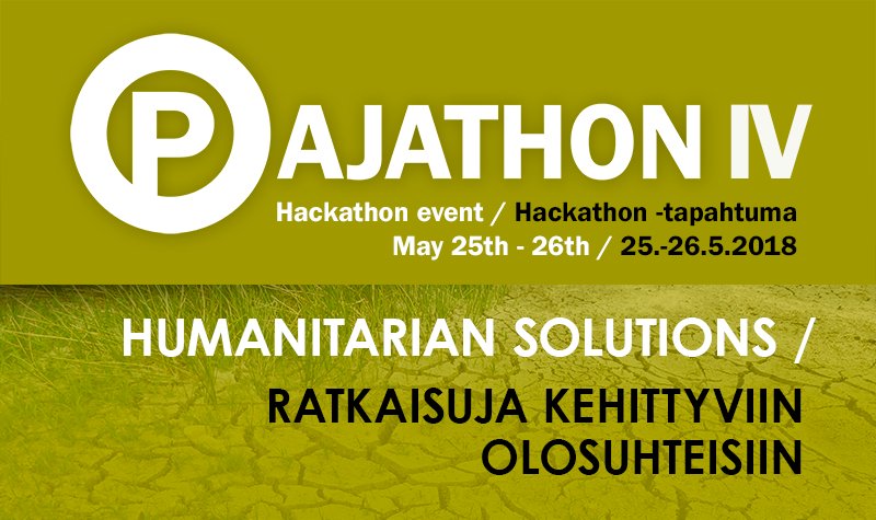 Ennakkotietoja tihkuu seuraavasta #pajathon:sta. 25.5.-26.5.2018 Joensuun Veturitalleilla kehitetään ratkaisuja kehittyviin olosuhteisiin. Oletpa sitten koodari, muotoilija, lääkäri tai suutari, tule mukaan kehittämään ja kilpailemaan palkinnoista! pajathon.fi