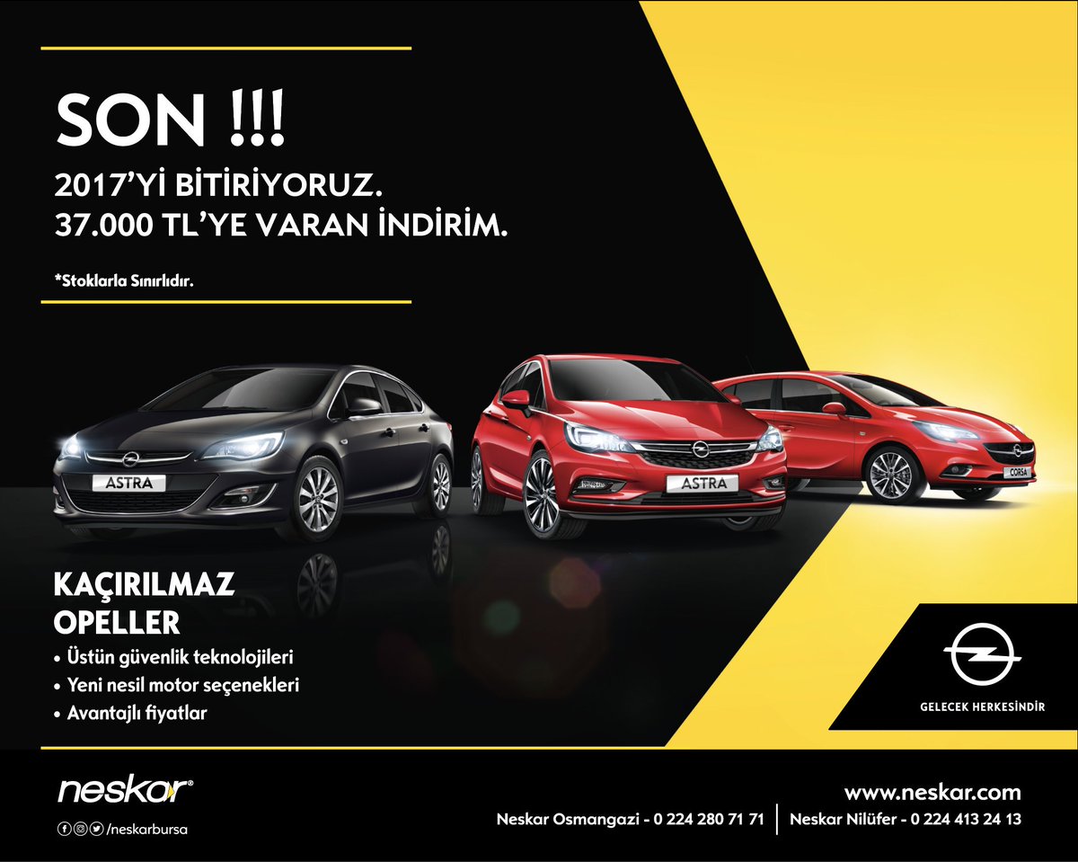 neskarbursa's tweet photo. Son!!! 2017'yi bitiriyoruz. 37.000 TL'ye varan indirimi kaçırmayın.

#neskarbursa #neskar #opel #opeltürkiye #fırsat https://t.co/nWa1y0UZDM