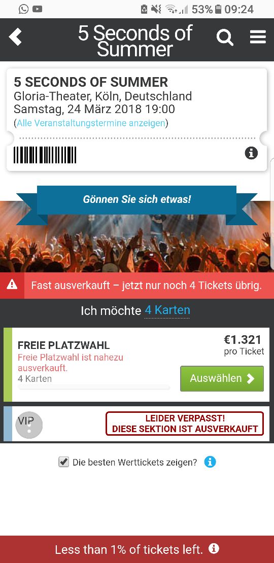 sabrina_pfuhl's tweet photo. @5SOSGermanyTeam Die meisten Tickets wurden wohl unter der Hand gekauft und jetzt für 1300€ verkauft. Welcome to germany! https://t.co/dYJa5m664A