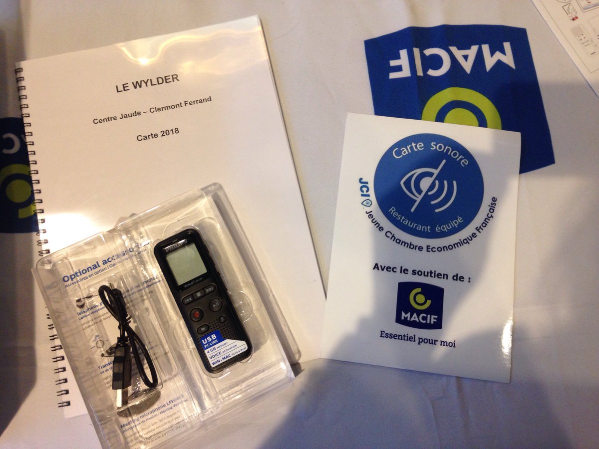 🔊 BRAVO au restaurant Le Wylder à <a href="/ClermontFd/">Clermont-Ferrand</a>, premier en #Auvergne à s'équiper d'une carte sonore pour les personnes malvoyantes 👏👏
Le kit comprend un dictaphone + un menu en caractères agrandis et en braille 👍 
#cartesonores #handicap
