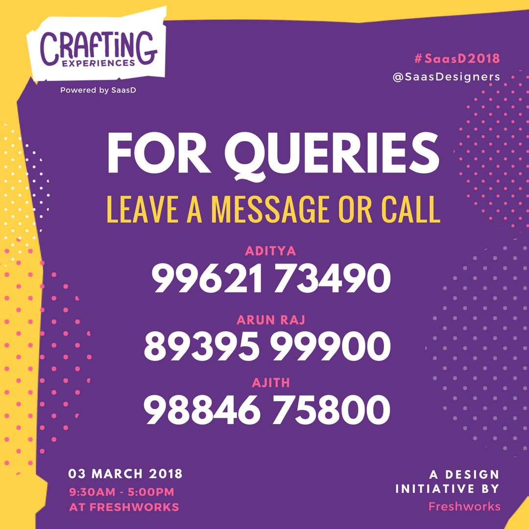 SaasDesigners's tweet photo. 1 day to go for SaasD 2018! For any questions, reach out to one of the volunteers listed here. See you tomorrow!
...
...
...
#SaasD #SaasD2018 #CraftingExperiences #CraftingExperience #DesignDay #DesignerTalk #Design #DesignerMeetup #meetup #designer #experiencedesign https://t.co/5GZT8qjYdc