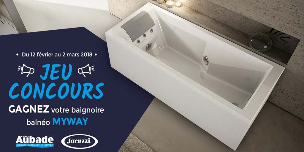 Notre grand #JeuConcours #JacuzziMyWay se termine aujourd'hui ! Pour gagner la #baignoire #balnéo #MyWay 🛁:
👉Follow <a href="/EspaceAubade/">Espace Aubade</a> &amp; ReTweet ce post
Vous souhaitez mettre toutes les chances de votre côté ? Jouez sur notre Page #Facebook &amp; #Instagram.😉
bit.ly/2EC9Fcw