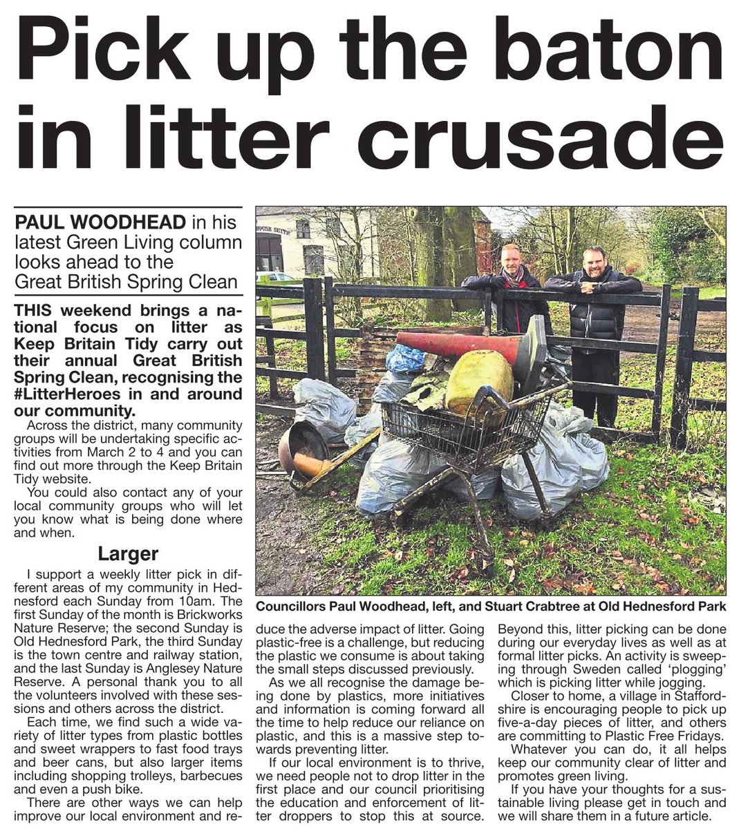 'Pick up the baton in litter crusade' - Green Councillor @paulewoodhead's latest column includes ideas like 'plogging': picking up litter while jogging @CannockChaseGP @westmidlandsgp