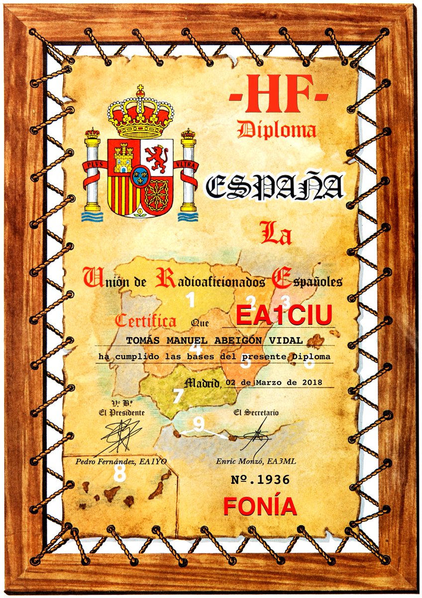 RT @abeigont: ¡Viva España y la radioafición española!. Gracias a la Unión de Radioaficionados Españoles @ure_es por este precioso diploma. https://t.co/EgC897vdNj