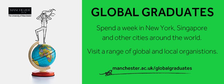 MGTManchester's tweet photo. Are you a student of The University of Manchester? How would you like to spend an all-expenses paid week in either Dubai, New York, San Francisco, Toronto, Singapore, Hong Kong or London and Paris visiting a range of local and global organisations? Go to https://t.co/nDuGreonVJ https://t.co/UohbvGG9Oe