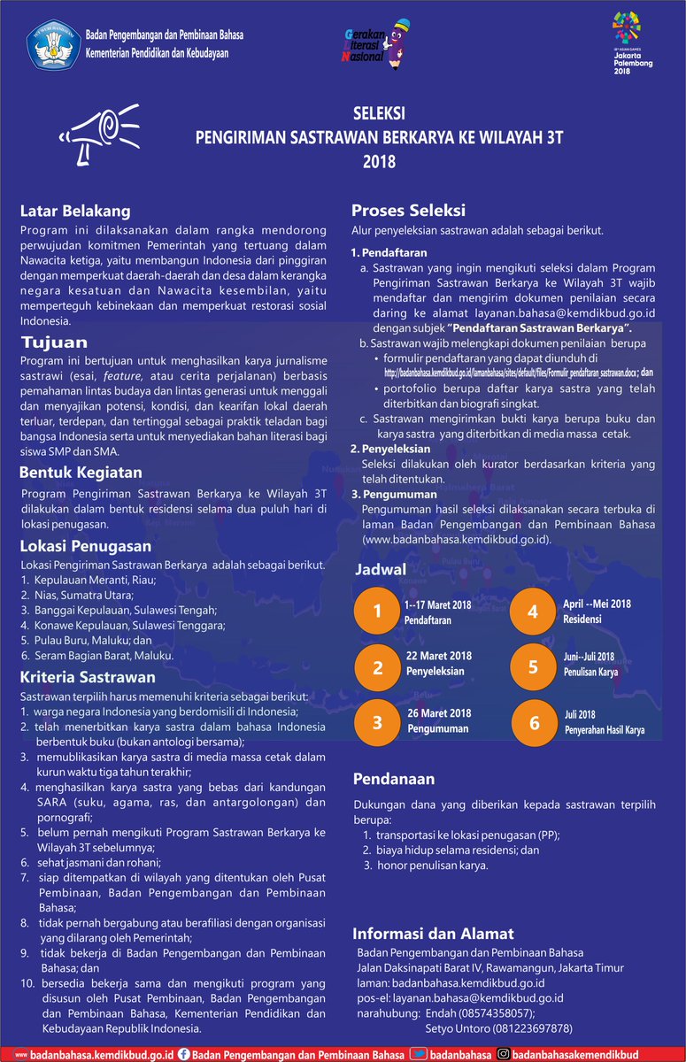 Ayo! Ikuti Seleksi Pengiriman Sastrawan Berkarya ke Daerah 3T. kemdikbud.go.id/main/blog/2018…