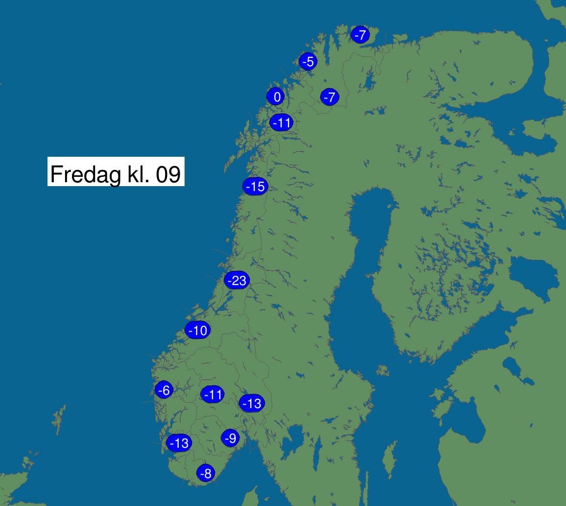 Meteorologene's tweet photo. I dag kl 09 registrerte vi minusgrader på ALLE våre målestasjoner i hele #Norge! Vi har omlag 400 målestasjoner som måler temperatur #fortsattvinter. https://t.co/AH7xrj88iG