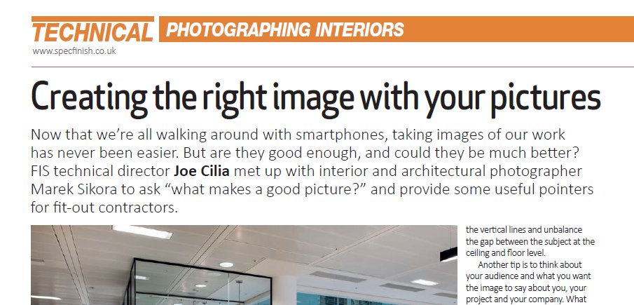 fisorg's tweet photo. In the March edition of #SpecFinish @AisJoe talks to @mareksikora. Read how you can photograph your #FitOut #interiors to create a better image.
https://t.co/PUhwaTmTVY https://t.co/VitckIgskg