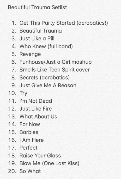 Pink Beautiful Trauma Tour Setlist - Photos Idea