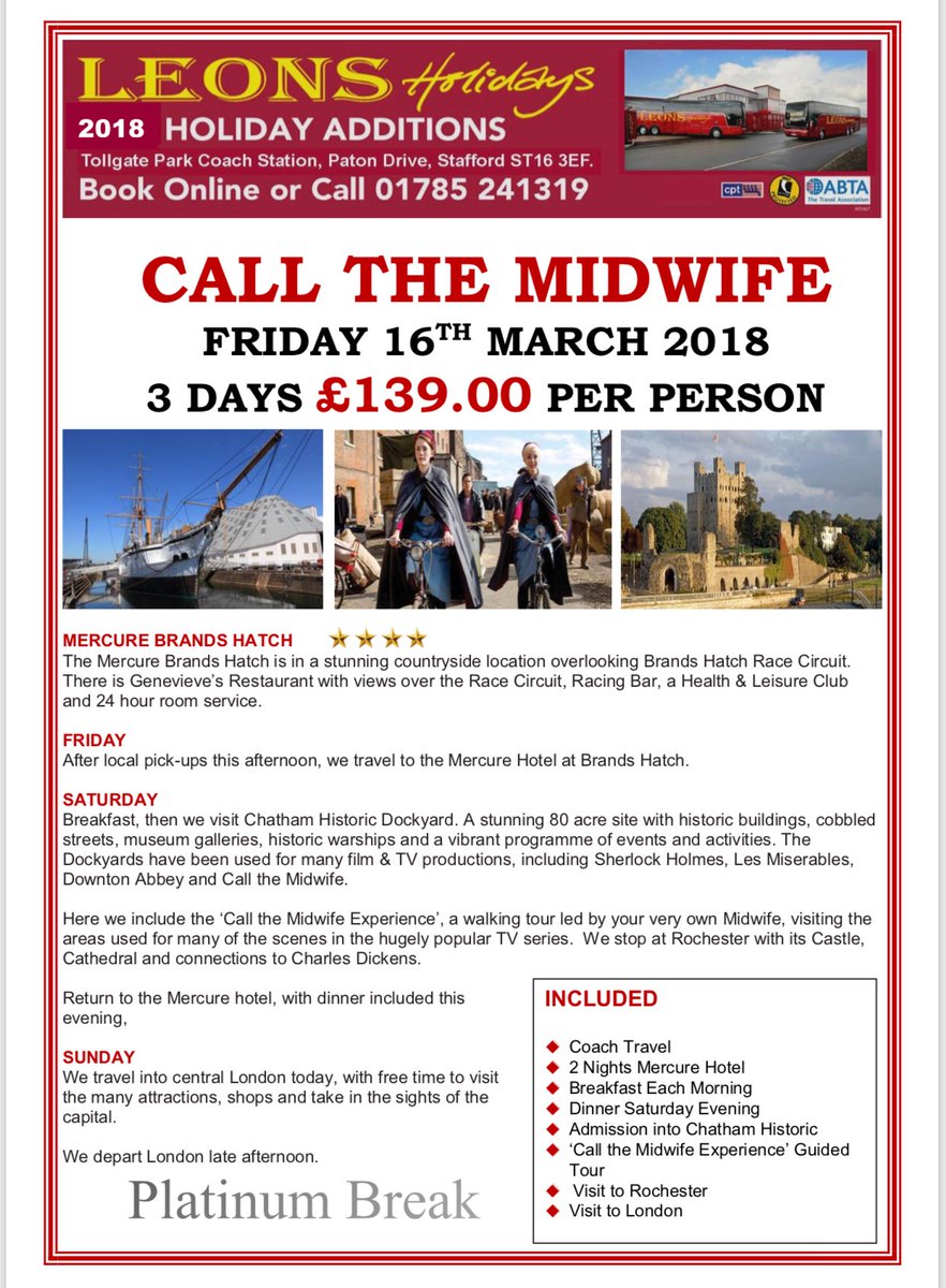 leonscoaches's tweet photo. We have rescheduled our @CallTheMidwife1 Tour due to bad weather conditions with weekend and the closure of @DockyardChatham #snow #leons #callthemidwife https://t.co/UB2C6hDPS6