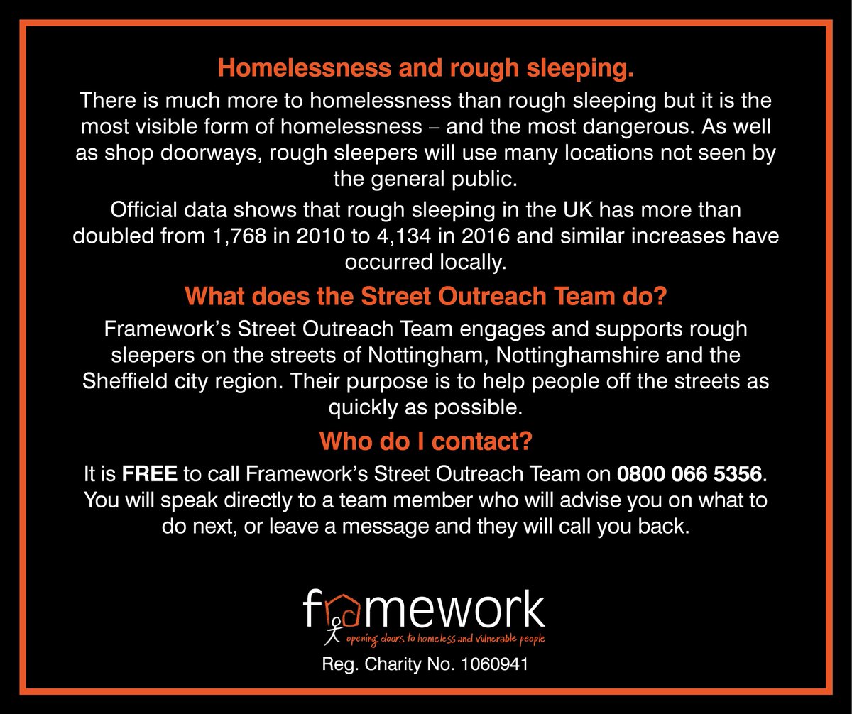 FrameworkSOT's tweet photo. If you see or know of a #homeless person sleeping rough in #Nottingham then please help us to help them. https://t.co/guRgjnrDCo