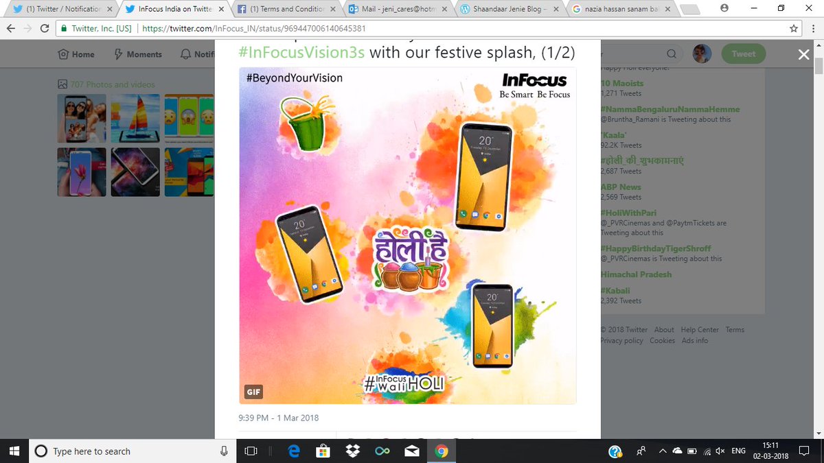 SayyedJenifer's tweet image. #InFocusVision3s 
#InFocusWaliHoli #Contest 
#HappyHoli

Happy Holi ..

Wish to get lucky this time.

Join @Deepaadhan 
@Poojab_14 
@Shazu_20 
@udta_sarfaraz 
@Gaurang321