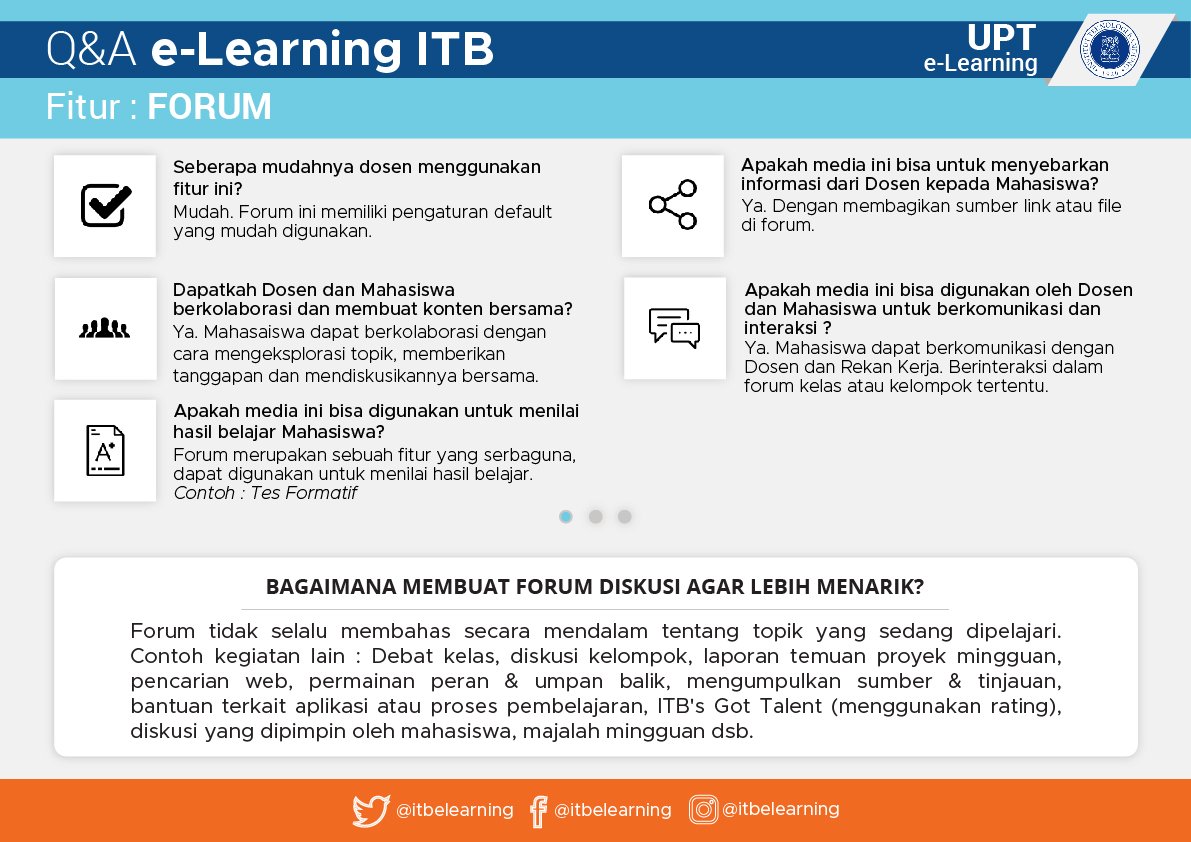 ditbangdik_itb's tweet photo. Forum dapat berkontribusi secara signifikan terhadap keberhasilan mahasiswa dalam berkomunikasi dan mengembangkan diri melalui lingkungan belajar online. Bagaimana memanfaatkan forum diskusi secara maksimal? mari simak bahasan disini ππ»@itbofficial #itbelearning #kuliahITB https://t.co/4iW4bg3fZ8