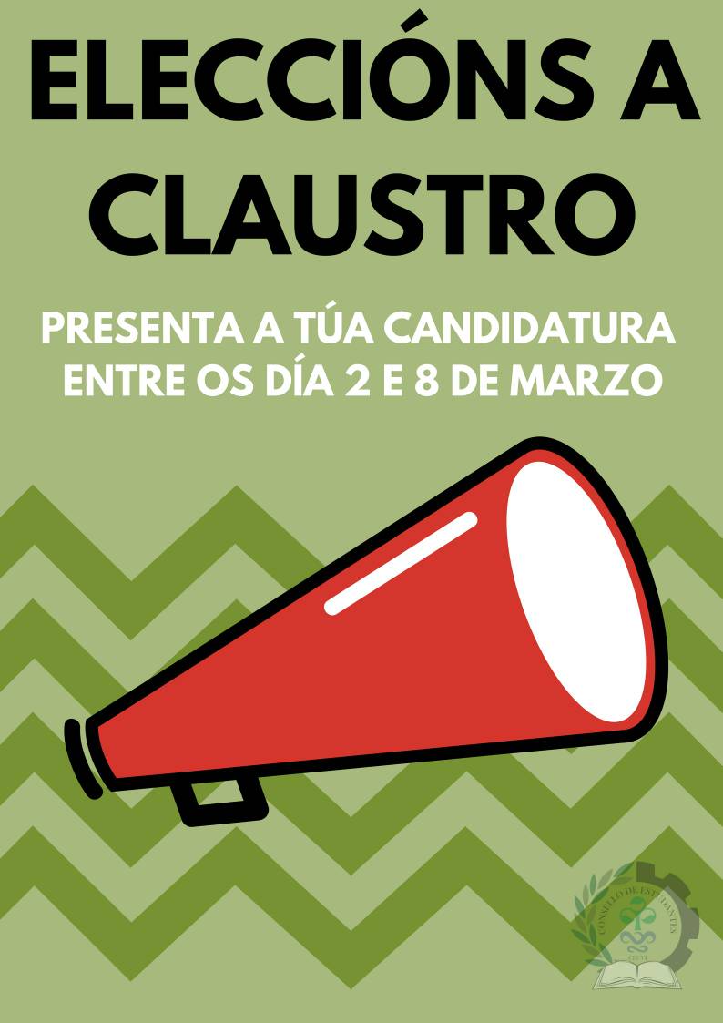 ⭕Xa podedes presentar as vosas candidaturas a Claustro⭕

📆Do 2 ao 8 de marzo

⚠É necesaria a fotocopia do DNI

🏢 Preséntaa no rexistro central do teu campus (pregunta no teu centro)

💪✊ANÍMATE E PARTICIPA!