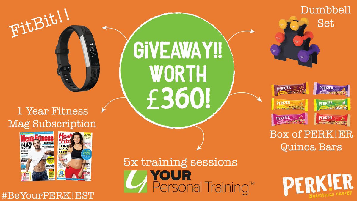 #GetYourPerkyOn this #FreebieFriday with an AMAZING sports &amp; fitness #GIVEAWAY worth £360!!!💪 RT &amp; follow to enter!💚🎁 Ends 05/03/18🗓

Prize➡️ <a href="/fitbit/">fitbit</a>, Personal Training sessions <a href="/yptuk/">YOUR Personal Training</a>, fab mags &amp; PERK!ER #Quinoabars! Good luck!😀💪👊

#BeYourPERKIEST #win #Competition #fit