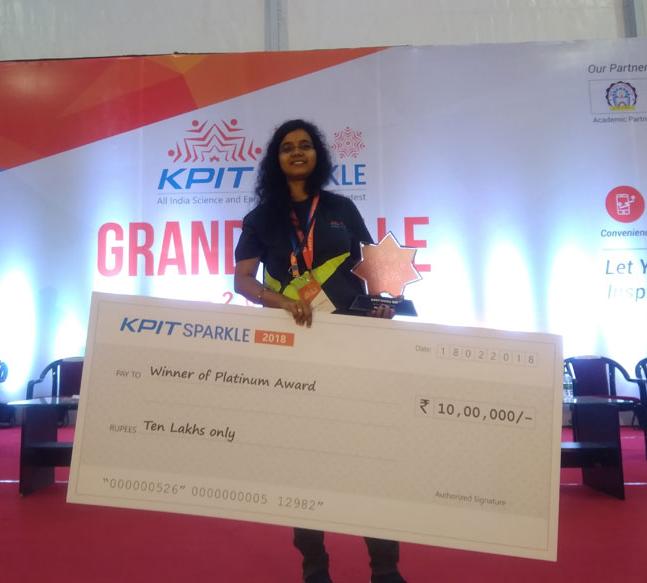 KPIT's tweet photo. #WhatAnInnovator The Platinum Award Winner of @KPITSparkle 2018 was recently featured in @IndiaToday for her innovative project - Battery powered by bacteria from sewage water. A gem of a concept from down the drains. #InspiredGeneration @IITKgp https://t.co/28gmM0smkz https://t.co/T3i94YoLSX