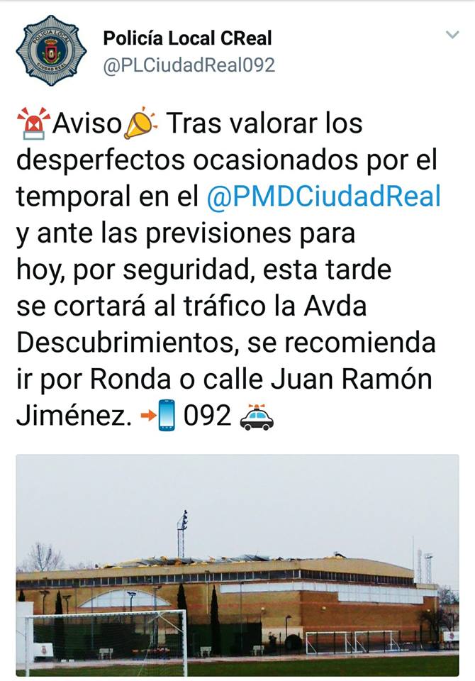 Esta tarde se cortará la avenida de los Descubrimientos ante la previsión de fuertes vientos <a href="/Miciudadreal_es/">Miciudadreal.es</a> <a href="/wikiCR/">wikiCR Ciudad Real</a>  miciudadreal.es/2018/03/02/est…