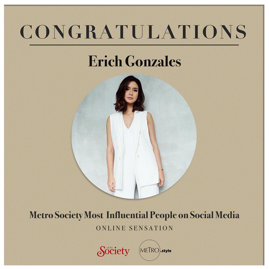 ABSCBNpr's tweet photo. Congrats to #ErichGonzales for making it to @MetrodotStyle x #MetroSocietyMostInfluential Online Sensations. Catch the following reveals on https://t.co/bz4nzCJaPZ. https://t.co/OJYYfI4nOn