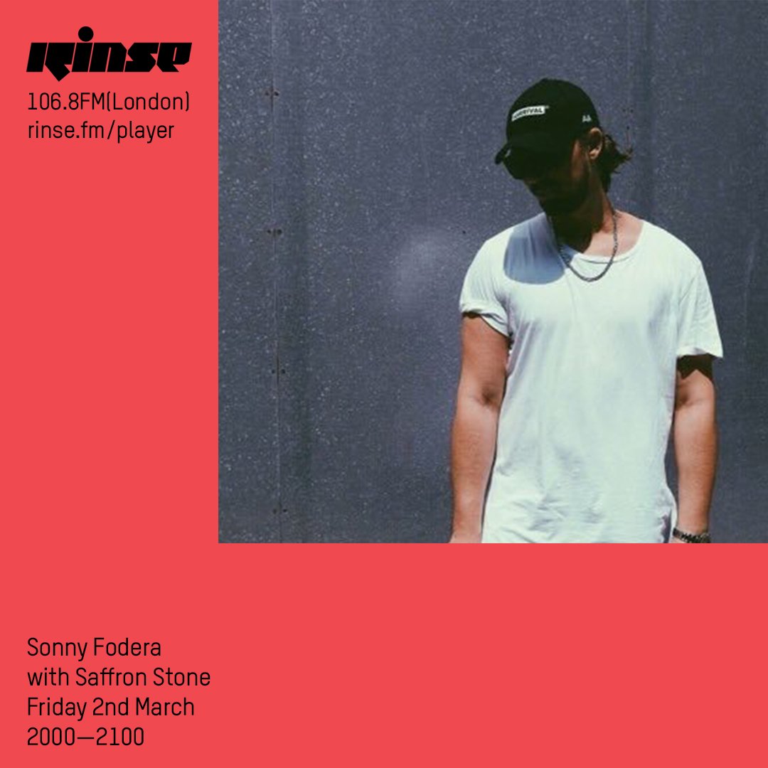 Coming up at 8PM its <a href="/sonnyfodera/">Sonny Fodera</a> with <a href="/saffronstone_/">Saffron Stone</a> on rinse.fm/player and 106.8FM #RinseFM