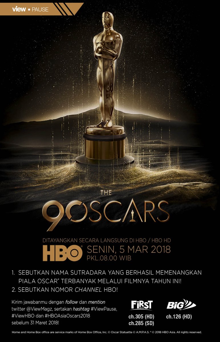 viewmagz's tweet photo. Dari pada bengong, mending ikutan kuis #ViewPause yuk..!
Ada hadiah keren loh dari @HBO #Oscars2018
Tunggu apa lagi Viewers?
semoga beruntung yaahh :) https://t.co/I1RS9XrqVt